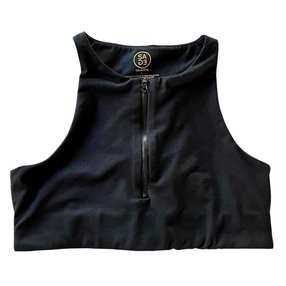 Sage Collective Black Zip Front Sports Bra - Picture 1 of 3